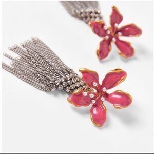 Zara enamel flower, rhinestone and tassel earrings
